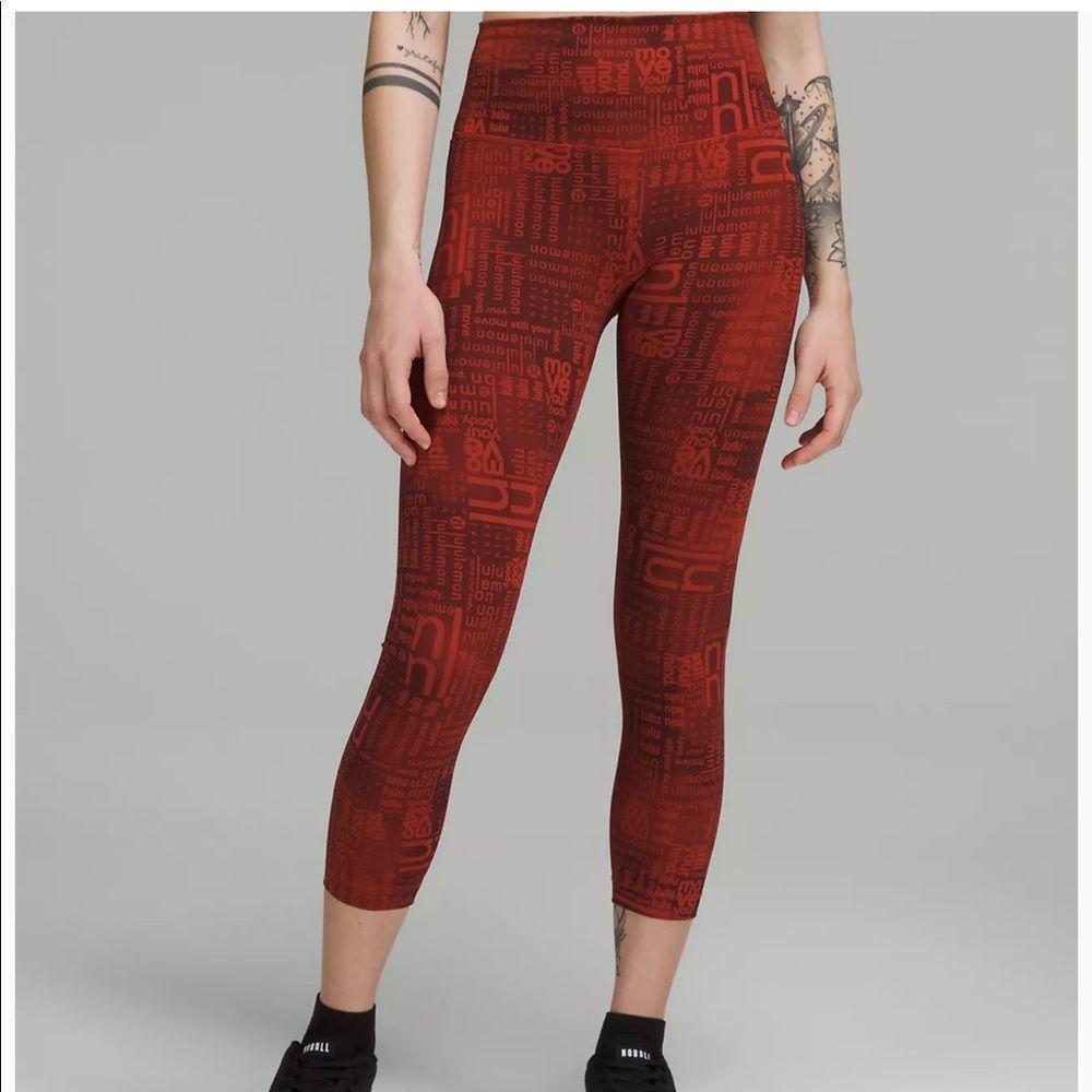 lululemon athletica Red Patterned High-Rise Crop Leggings